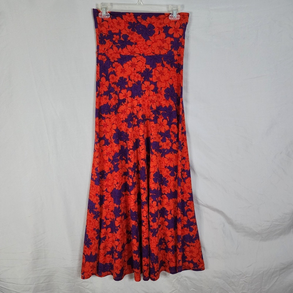 LULAROE Size XXS Orange & Purple Floral Stretch Knit Casual‎ Maxi Skirt